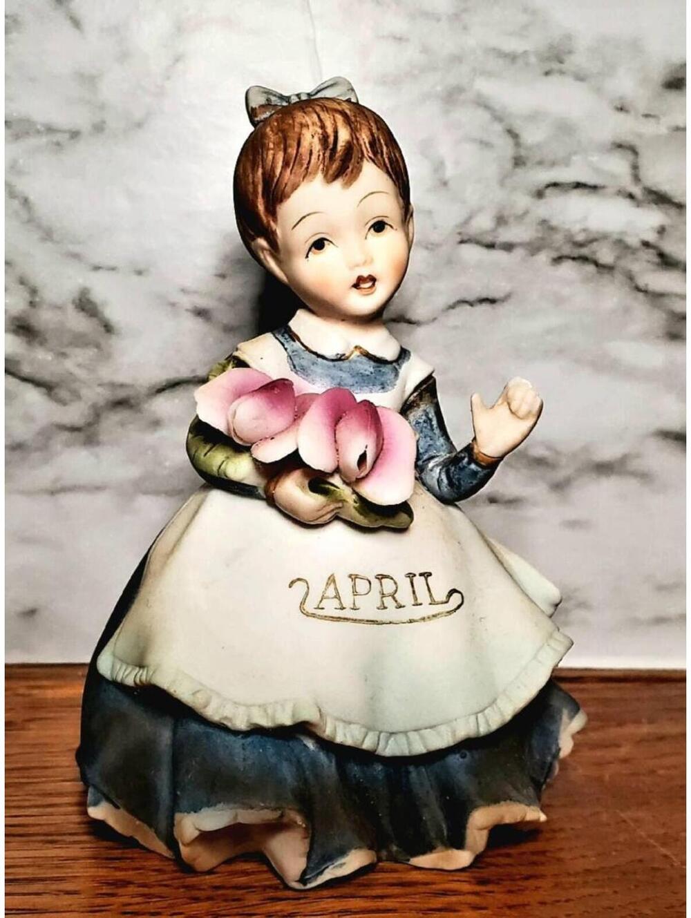 Lefton China April Birthday Ponytail Girl, Japan Figurine, Old fashioned girl